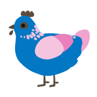 A sapphire and pink chicken with a neck-speckle pattern
