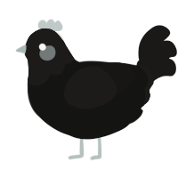 A black and sable chicken with a head pattern