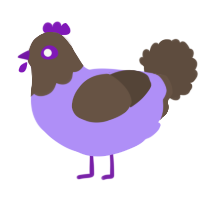 A lilac and bark chicken with a head pattern