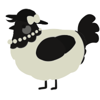 A white and sable chicken with a head pattern