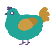 A turquoise and gold chicken