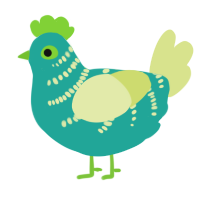 A turquoise and lemon chicken with a half-bar pattern