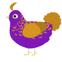 A violet and ochre chicken with a half-lace pattern