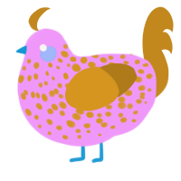 A lavender and ochre chicken with a speckle pattern