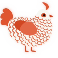 A white and vermilion chicken with a lace pattern