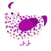 A white and plum chicken with a speckle pattern