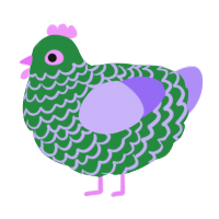 A viridian and lilac chicken with a lace pattern