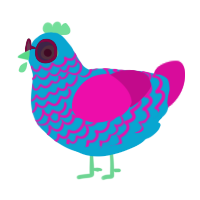 A cerulean and fuchsia chicken with a lace pattern
