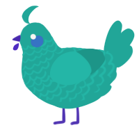A turquoise chicken with a lace pattern