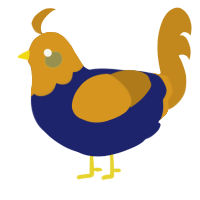 A navy and ochre chicken with a head pattern