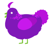 A violet and amethyst chicken with a neck-speckle pattern