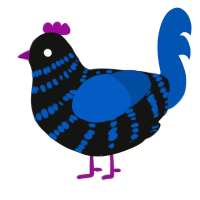 A black and ultramarine chicken with a bar pattern