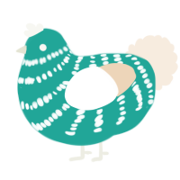 A turquoise and cream chicken with a bar pattern