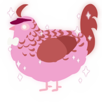 A pink and red chicken with a half-lace pattern