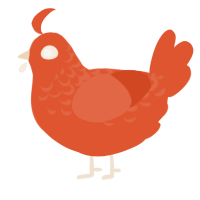 A vermilion chicken with a half-lace pattern