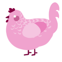 A pink chicken with a half-lace pattern