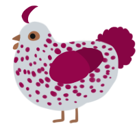 A mist and maroon chicken with a speckle pattern