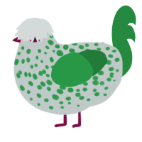A silver and viridian chicken with a speckle pattern
