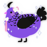 A blurple and black chicken with a half-lace pattern