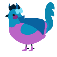 A fuchsia and sapphire chicken with a head pattern