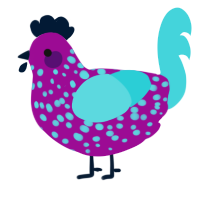 A plum and aqua chicken with a speckle pattern