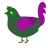 A leaf and plum chicken with a speckle pattern