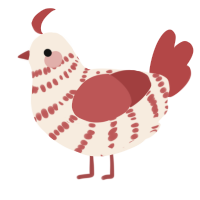 A cream and red chicken with a bar pattern