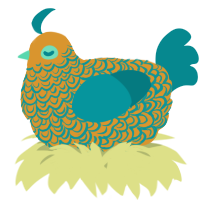 A orange and teal chicken with a double-lace pattern