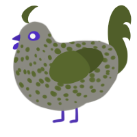 mossy rock, a ash and olive chicken with a speckle pattern