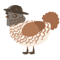 A cream and brown chicken with a lace pattern