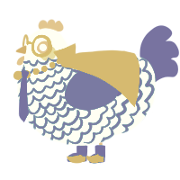 A white and ultramarine chicken with a lace pattern