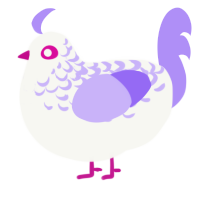A white and lilac chicken with a half-lace pattern