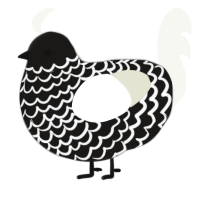 A sable and white chicken with a lace pattern