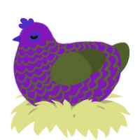 A violet and olive chicken with a lace pattern