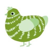 A chartreuse and gluppy chicken with a bar pattern