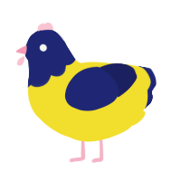 Ikea, a yellow and navy chicken with a head pattern