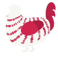 A white and crimson chicken with a bar pattern