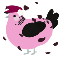 A pink and black chicken with a neck-band pattern