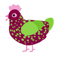 A maroon and grass chicken with a speckle pattern