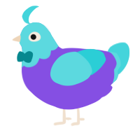 A blurple and aqua chicken with a head pattern