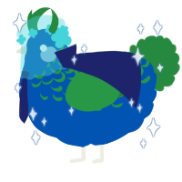 A ultramarine and viridian chicken with a half-lace pattern