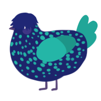 A navy and turquoise chicken with a speckle pattern