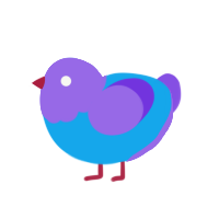 Vivee, a sky and blurple chicken with a head pattern