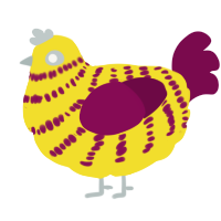 A yellow and wine chicken with a bar pattern