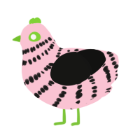 A rose and black chicken with a bar pattern