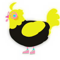 A black and yellow chicken with a head pattern