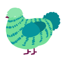 A spring and teal chicken with a bar pattern