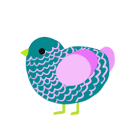 Fungi, a teal and lavender chicken with a lace pattern