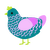 Fungi, a teal and lavender chicken with a lace pattern