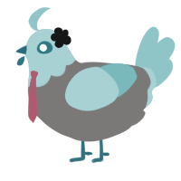 A grey and aqua chicken with a head pattern